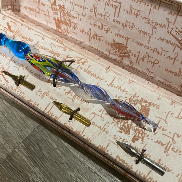 Italian Hand Blown Glass Calligraphy Art Pen with Tips - Picture 3 of 4